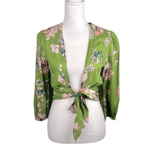 Sun Becomes Her Green Floral Boho Festival Hippie Wrap Cropped Top Size 4